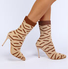 Ladies Pointed Toe Stiletto Stretch Sock Knit Ankle Boots High Heels Party Shoes