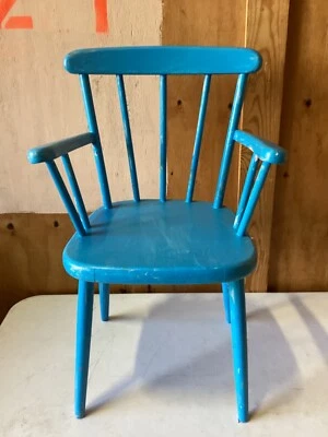 Ventage Wooden Childs Arm Chair Solid Currently Blue, but Easy to Paint - Image 1 of 4