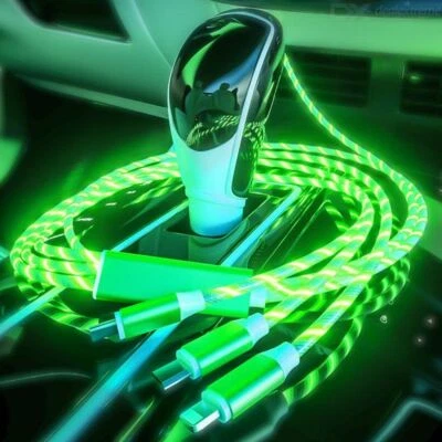 3 in 1 LED Flowing Light Up Charge Cable for iPhone/ Micro USB/ Type C USB NEW - Image 1 of 4