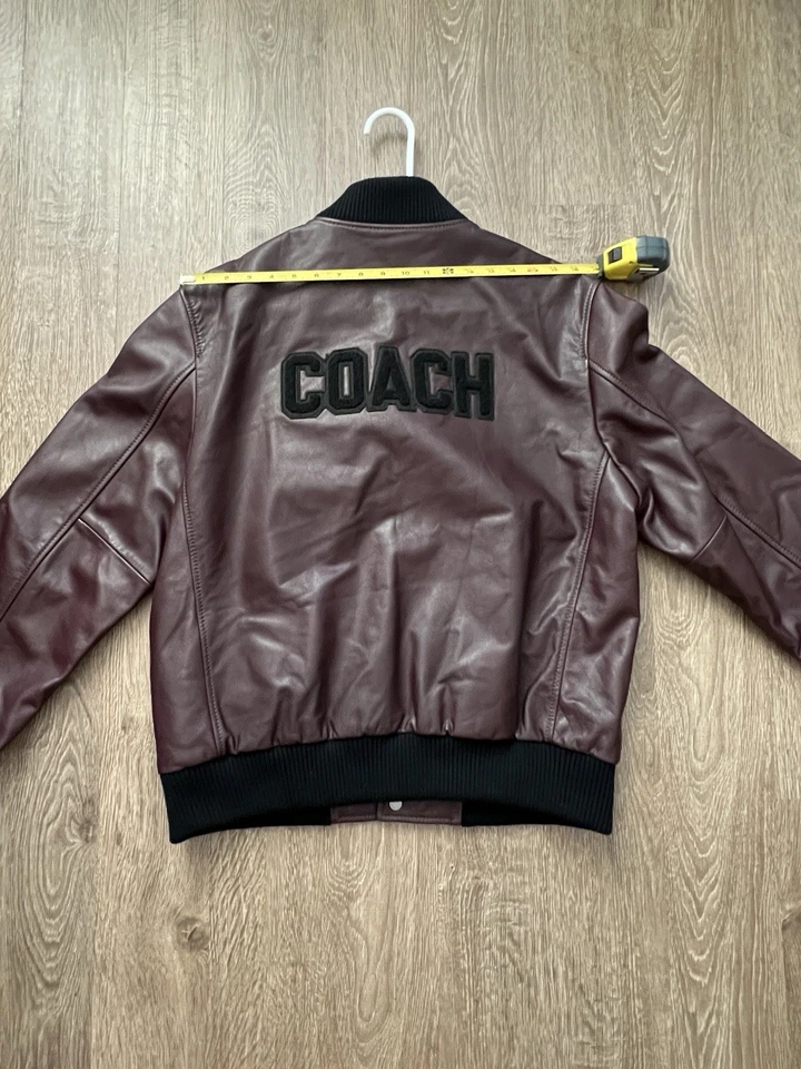 Coach Men's Leather Wool Logo Bomber Varsity Jacket Coat Burgundy Medium Mens - Image 1 of 4