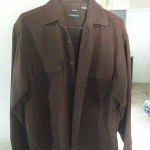 Men's Sueded Button-Down Longsleeve Shirt Brown, Size 42/44 Nice Soft - Picture 1 of 5