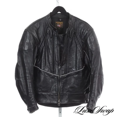 #1 MENSWEAR Vintage Vanson EE. UU. Chaqueta de Motocicleta de Cuero Negra Pesada 46 Sin Reserva Foto 1 de 4