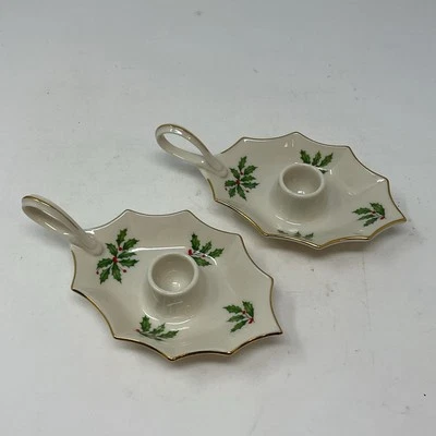 Castiçais Lenox Holiday Dimension em forma de folha cônicos Natal conjunto de 2 - Imagem 1 de 4