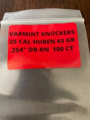 25 CAL HUBEN AMMO 43 GRAIN XLHP SLUG at .254" FROM VARMINTKNOCKERS