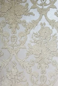 3-D Look Cream Damask on Silver Faux Formal Albert Van Luit Wallpaper VL211131 - Picture 1 of 2