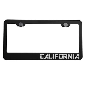 Matte Black License Plate Frame Silver CALIFORNIA Laser Etched Metal Screw Cap - Picture 1 of 8