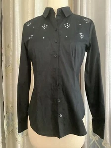 NWT NY & Co Black w/Bling button-up Collar/Cuffs. Tailored Stretch Cotton PXS - Picture 1 of 9