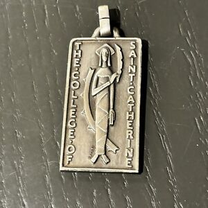 Large Heavy St Catherine St Kate's Uni Pewter Vtg Religious Medal Pendant ~51g