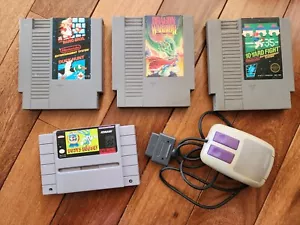 3 Nintendo, 1 Super Nintendo Games + Mouse Controller, 1980s - Picture 1 of 5
