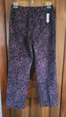 NEW Larry Levine Sz 10 Stretch Corduroy Burgundy Paisley Print Straight Leg Pant - Image 1 of 4
