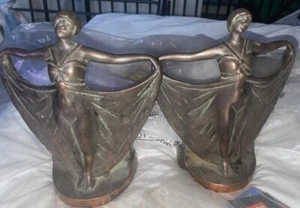Antique Art Deco Dancing Lady Bookends Bronze tone Statue Sculpture, - Picture 1 of 4