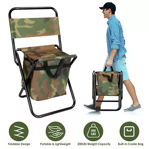 Camouflage Fishing Chair Portable Stool Outdoor Picnic Camping with Cooler Bag - Picture 1 of 15