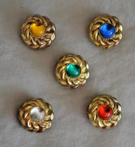 Lot of 5 Vintage Gold Tone Button Covers Multi Color w/ Imitation Stones 3/4" - Picture 1 of 3