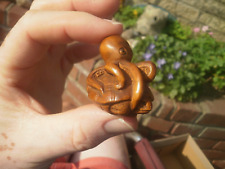 Hand Carved wood netsuke Octopus upon tortoise collectable boxwood figure