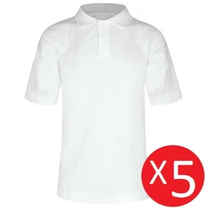 5 Pack Boys Teflon™ School Polo Shirts - Off-White Age 3-16 100% Cotton Uniform - Picture 1 of 3