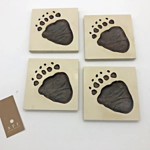 Ceramic Coasters Bear Paw Imprint 4" Square Set of 4 - Picture 1 of 6