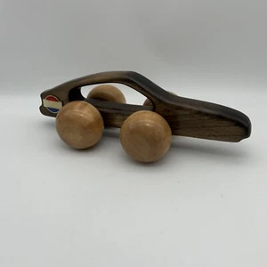 Vintage Two Tone Wooden 300ZX Datsun Rolling Car Back Massager Pull Toy - Picture 1 of 9