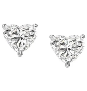 G/VS 1Ct Heart Shape Diamond Studs Lab Grown 14k White Gold - Picture 1 of 5