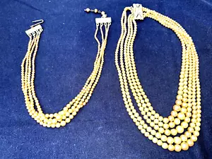 Lot of 2 Vintage 4 & 5 Pearl Choker Necklace Silver Clasp 16" & 12'' pink - Picture 1 of 7