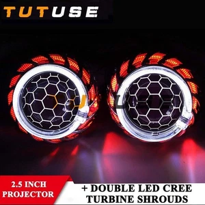 Universal 2.5'' Honeycomb Bixenon Projector Lens LED Spiral Angel Eyes Shrouds - Picture 1 of 9