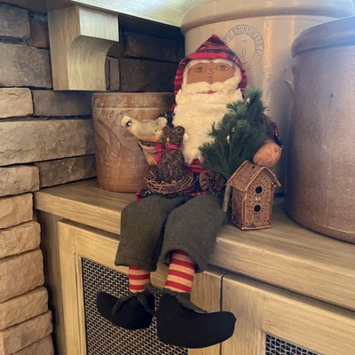 Leñador Papá Noel Arte Popular Primitivo Muñeca de Navidad 22" Conejo Andrajoso Granja Firmado Foto 1 de 4