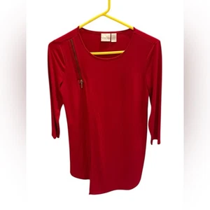 Chico’s Tunic Red Pullover Round Neck Blouse 3/4 Sleeve Zipper Accent Size Small - Picture 1 of 3