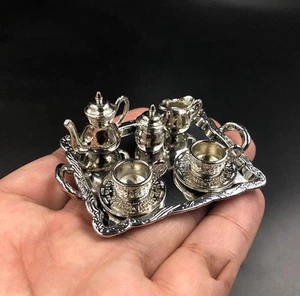 10Pcs/Set 1/12 Scale Dollhouse Miniatures Kitchen Silver Coffee Tray Tableware - Picture 1 of 6