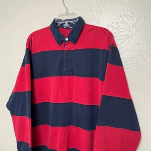 Polo Ralph Lauren Shirt Mens L Red Striped Rugby Polo Long Sleeve Vintage - Picture 1 of 14