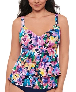 Swim Solutions Womens Garden Swan Triple Tiered Tankini Navy Size 14 - Picture 1 of 4