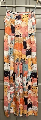 Womens Cat Print Sleeveless Jumpsuit Loungewear Kawaii Harajuku - Image 1 of 4