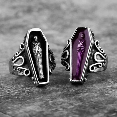 Plata Gótico Vampiro Ataúd Fantasma Hombre’s Anillo Punk Halloween Joyería Regalo Foto 1 de 4