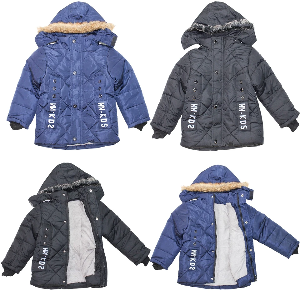 Warme Jungen Kinder Winterjacke Mantel Kapuze mit Kunstfell Reißverschluss  - Bild 1 von 1