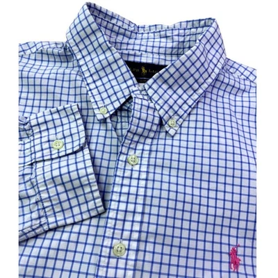 Camisa de vestir Ralph Lauren ajustada para hombre XXL azul y blanco rosa logotipo de pony Foto 1 de 4