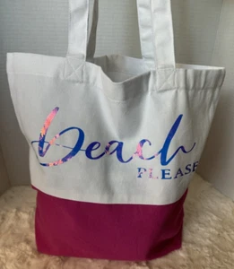 Beach Please Cotton Canvas Tote Pink/White/Iridescent - Picture 1 of 5