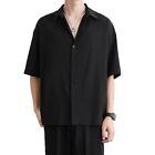 Korean Style Mens Loose Fit Casual Shirt Short Sleeve Beach Party Blouse
