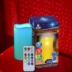 2in1 Colour Changing Flameless LED Wax Candle W Red Laser Mood Light & Remote