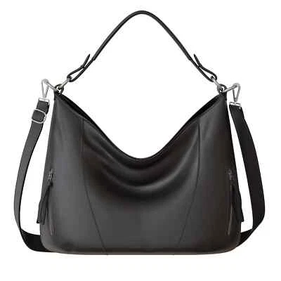 Damen Shopper Hand Henkel Tasche Schulter Echt Veganes Leder 30627 Black - Bild 1 von 4