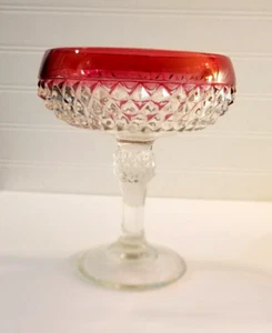 Vintage Indiana Glass Ruby Red Rim Diamond Point Footed Candy Dish Compote - Picture 1 of 16