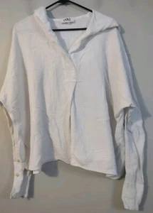 P.Cill Top Gauze Oversized shirt  Size Large Long Sleeve White Lightweight - Picture 1 of 7