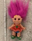 Vintage Mt Troll Girl Pink Hair Molded Colorful  Dress Shoes Bow Toy