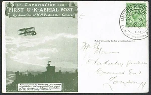 1911 Windsor First Aerial Postcard First Day to Crouch End Die 2 KGV 1/2d Fine - Picture 1 of 2