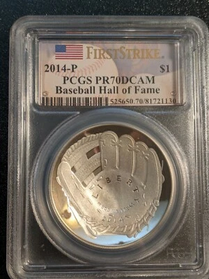 2014-P S$1 Baseball Hall of Fame First Strike PCGS PF-70 DCAM - Image 1 of 2