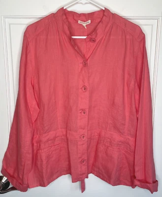 NWT Eileen Fisher Women's Linen Button Jacket Sz XL Waist Tie Lagenlook Coastal - Image 1 of 4
