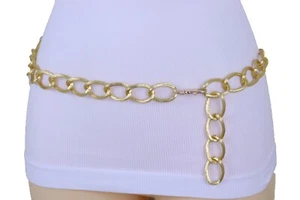 Women Dressy Fashion Gold Metal Chain Textured Links Belt Hip Waist Size M L XL - Picture 1 of 12