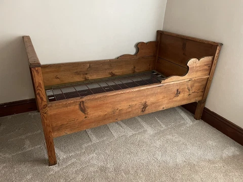 Antique Pine Wood Box Sleigh Bed Frame Primitive Youth Cover