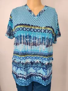 Womens Scrub Top Easy Stretch by UA 2 Pocket Teal Royal Turquoise Caribbean  XL - Picture 1 of 4