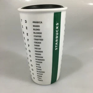 Starbucks White Word Search Alphabet Crossword Ceramic Mug Traveler 12 oz 2016 - Picture 1 of 7