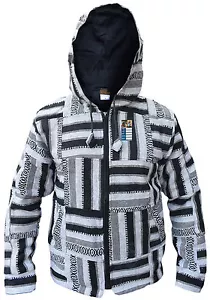 Chaqueta con capucha de invierno de algodón funky forrada de lana con retazos mezclados y blancos negros - Imagen 1 de 4