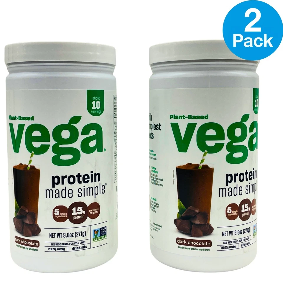 Vega Protein Made Simple Dark Chocolate 9.6oz 10 Serving (2-Pack) New - Image 1 of 3