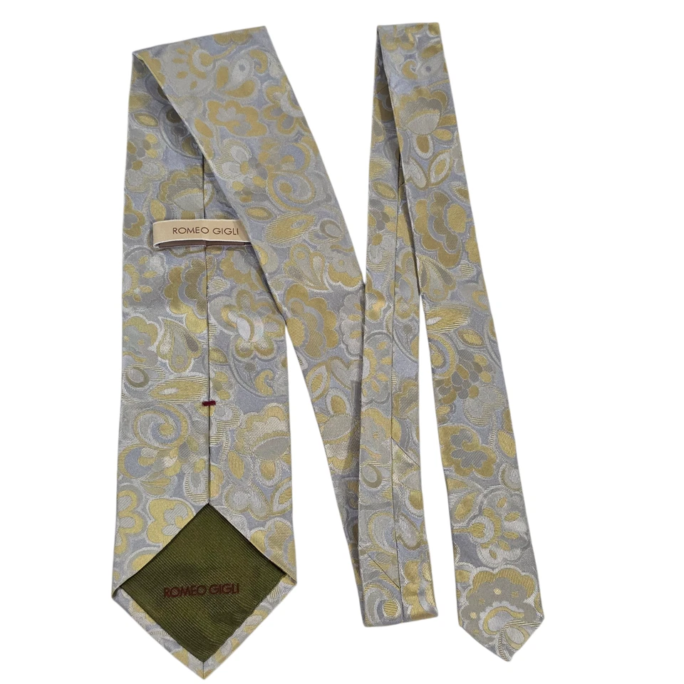 Corbata Romeo Gigli Para Hombre Lujo Gris Amarillo Seda Floral Bordada Clásica Foto 1 de 4